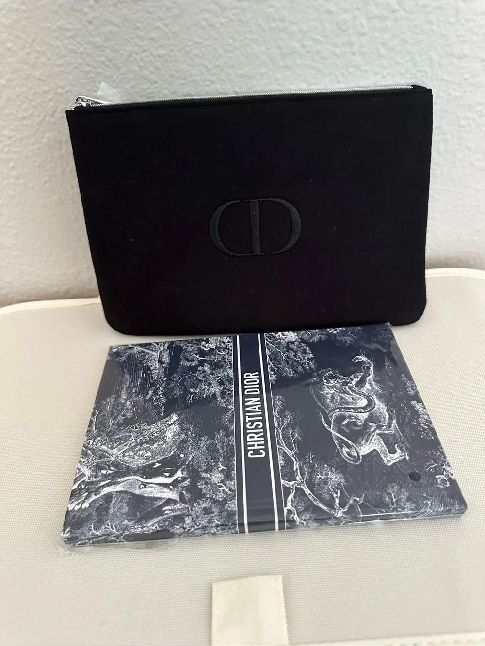 Dior Black CD Zip Pouch and notebook